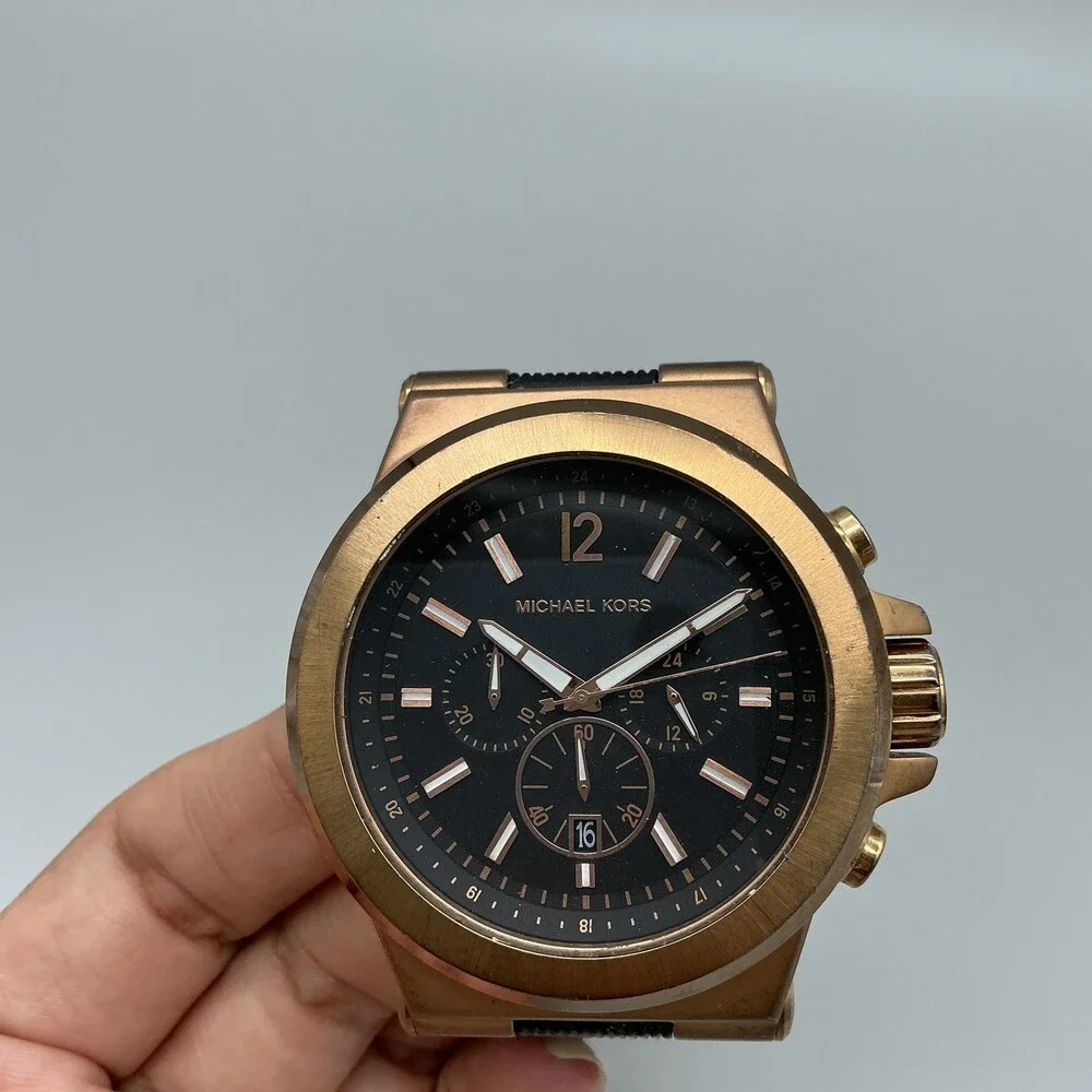 Michael Kors Dylan Chronograph Mens Watch 51mm Rose Gold Tone New Battery